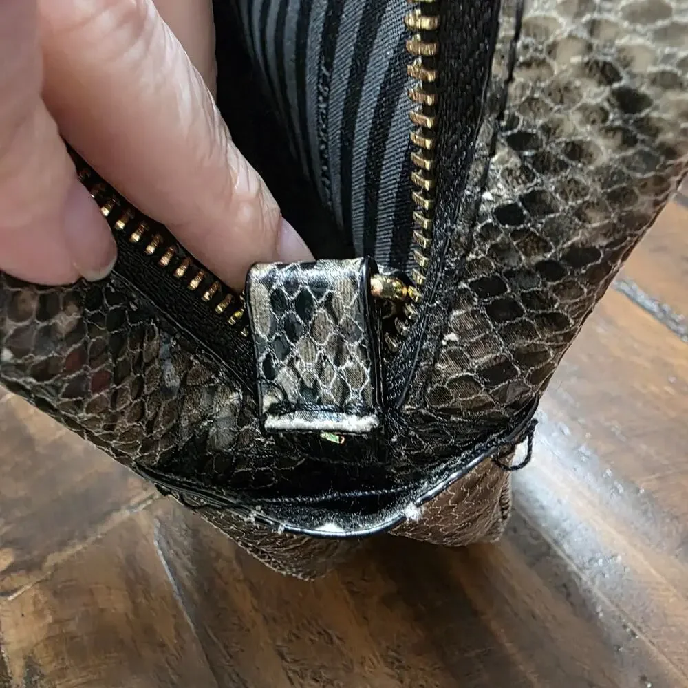 ​Victoria's Secret Snakeskin Print Crossbody Bag Gray Brown Gold Chain Strap